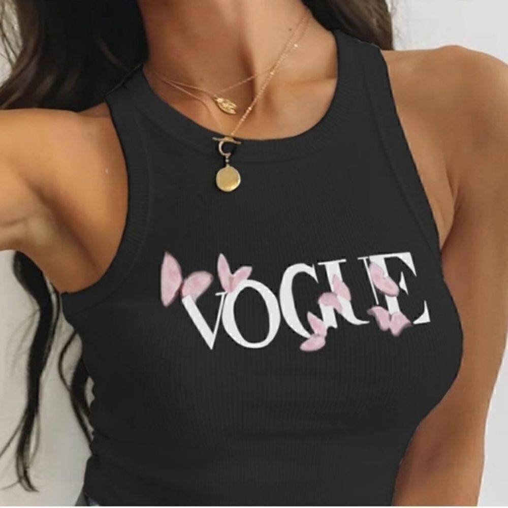 Black Sleeveless Halter V-Neck Cotton Printed Tops sz Medium